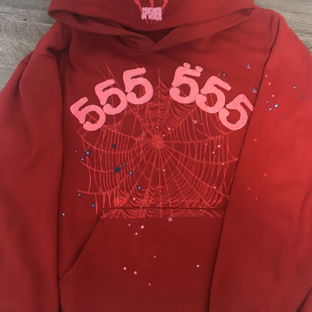 Red Hoodie with Pink 555 and Web Design